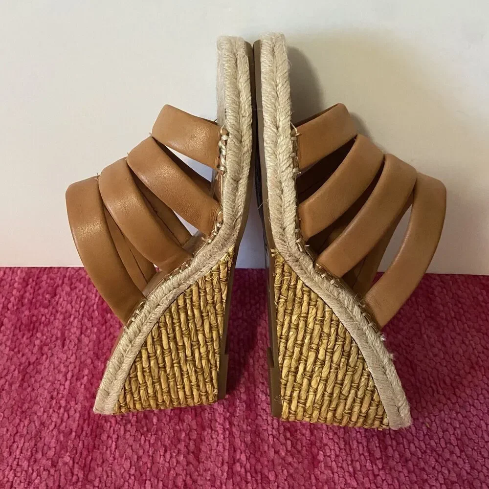 Vince Camuto Molisano Wedge Espadrille Sandals Light Cognac Brown Size 8.5 Wide